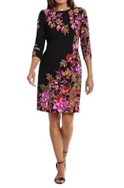 NWT London Times Women's Sheath Dress Size: 16 - Black & Floral
